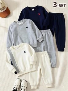 LMoss Kids 男嬰兒童卡通小馬刺繡圖案厚針織柔軟圓領長袖套頭衛衣彈性腰長褲6件套 - 彩色 - 查看 2