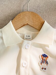 SHEIN Spring/Autumn Baby Boy Casual Minimalist Solid Color Long Sleeve Button Collar Polo Shirt - Apricot - View 3