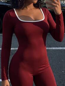 Rovax Women's Colorblock Backless Casual Daily Outdoor Sports Jumpsuit - Burgundy - View 4