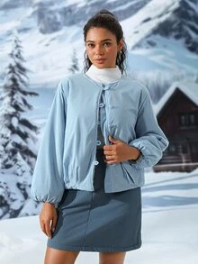 Exploreva Women's Long Sleeve Single-Breasted Loose Outdoor Fleece Jacket - Blue - View 2