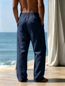 Ironwick Men's Solid Color Casual Sports Long Pants For Vacation, Gym - Navy Blue - View 2