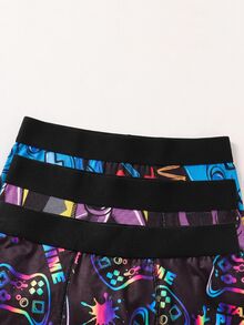 SHEIN 3件組青少年男孩簡約舒適遊戲控制器圖案可愛字母鬆緊腰內褲 - 彩色 - 查看 7