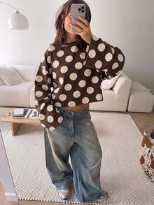 SHEIN EZwear 女款休閒寬鬆版型圓點印花T恤，秋冬女裝 - 彩色 - 查看 6