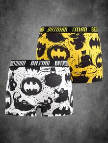 BATMAN X SHEIN 2pcs Men's Cartoon Print Boxer Briefs, Personalized Print Square Shorts - Yellow - View 2