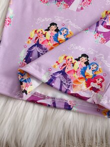 2件組少女睡衣套裝，可愛公主印花長袖長褲針織修身居家睡衣套裝 - 紫色 - 查看 6