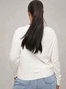 SHEIN BASICS Plain Casual Long Sleeve Plus Size Cardigan In Fall Winter Clothes - White - View 2