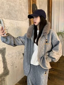 DAZY Women's Plush Hooded Long Sleeve Sweatshirt And Pants Casual Daily 2 Pieces Set Fall - Grey - View 4