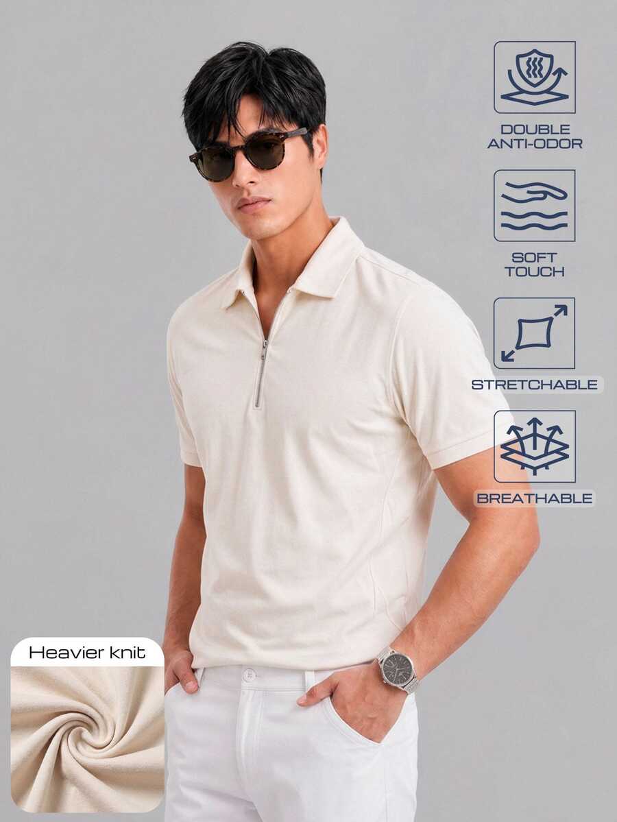 TekDrob Regular Polo With Front Half Zip - Apricot - View 1