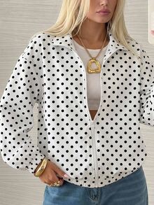 SHEIN EZwear 女款休閒拉鍊輕量夾克，波點夾克，秋冬服飾 - 彩色 - 查看 7