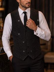 Manfinity AFTRDRK Men's Rhinestone V-Neck Single-Breasted Business Suit Vest - Multicolor - View 5