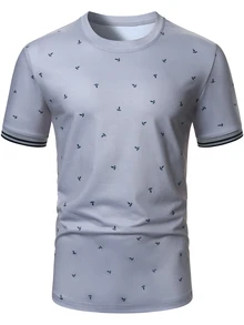 Manfinity Homme Men's Printed Top, Fashion Street Hip-Hop Casual Short Sleeve T-Shirt - Light Grey - View 3