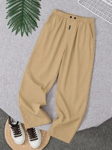 Tween Boy Casual Solid Color Woven Long Pants - Navy Blue - View 4