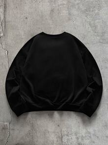 AXEPEAK Men's Plus Size Colorblock Patchwork Crew Neck Sweatshirt - Black - View 2