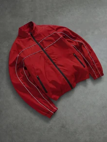 PAVTROS Men's Casual Colorblock Trim Jacket - Red - View 3