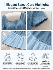 GlowEve 女款時尚方領短袖牛仔洋裝 - 彩色 - 查看 9