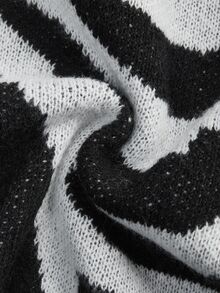 ROMWE Goth Dark Halloween Skeleton Skull Loose Knit Hooded Cardigan - Black and White - View 5