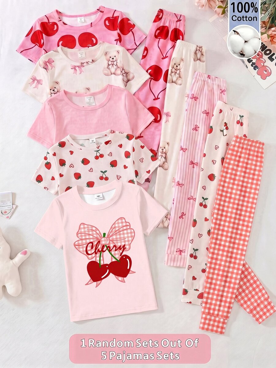 Tween Girl Casual Cute Cream Plaid Bow Cherry Print, Simple Short ...