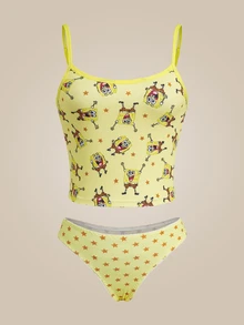 SpongeBob SquarePants | SHEIN Women's Cartoon Print Lingerie Set - Yellow - View 6