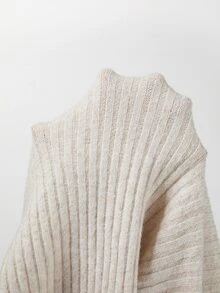 SHEIN Half Zip Collar Cable Knit Sweater Women, Loose Casual Ribbed Knitted Pullover, - Apricot - View 6