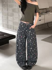 DAZY Women's All-Over Print Casual Versatile Daily Wear Denim Jeans Fall - Black - View 2