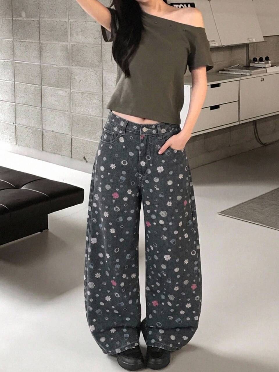 Women's All-Over Print Casual Versatile Daily Wear Denim Jeans
