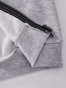 SHEIN Boys 2pcs Sweatshirt Set, Autumn/Winter New Long Sleeve Hooded Sweatshirt And Pants Set, White Printed Zip-Up, Outfit For Daily Wear, School, Sports - Light Grey - View 7