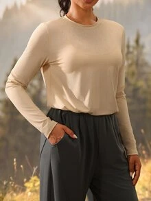 Exploreva Women's Apricot Back Tie Long Sleeve Outdoor T-Shirt - Apricot - View 2