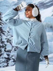 Exploreva Women's Long Sleeve Single-Breasted Loose Outdoor Fleece Jacket - Blue - View 3