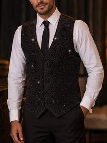 Manfinity AFTRDRK Men's Rhinestone V-Neck Single-Breasted Business Suit Vest - Multicolor - View 6