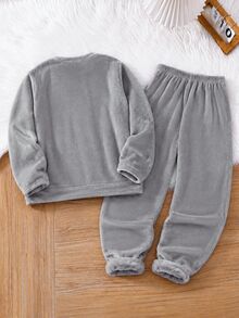 SHEIN Boys' Comfortable Long Sleeve Long Pants Loungewear, Suitable For Autumn And Winter - Light Grey - View 4