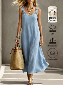Linhara CURVE Gaun Eyelet Fashion Ukuran Plus untuk Liburan Pantai - Biru - View 1