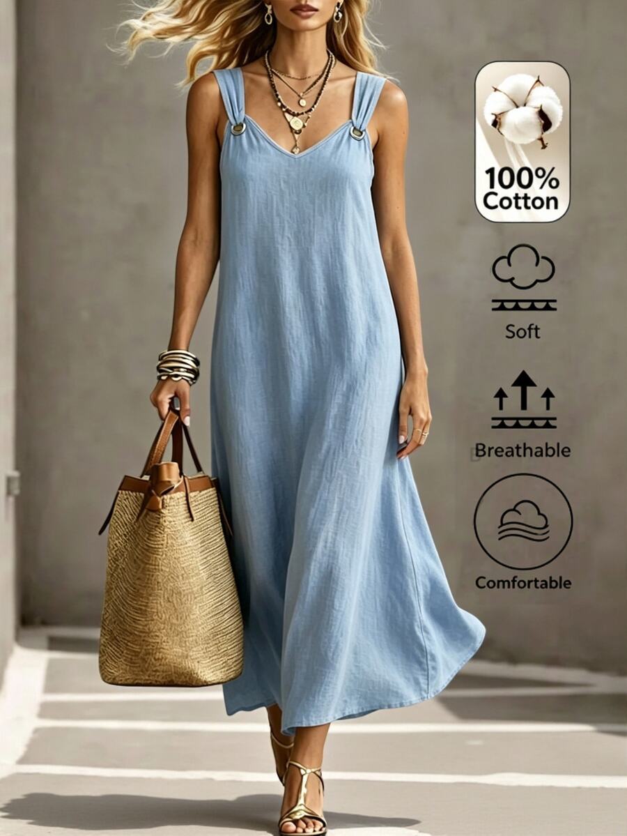 Linhara CURVE Gaun Eyelet Fashion Ukuran Plus untuk Liburan Pantai - Biru - View 1