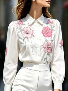 Balvessa Women's Elegant Printed Long Sleeve Blouse For Autumn - Multicolor - View 1