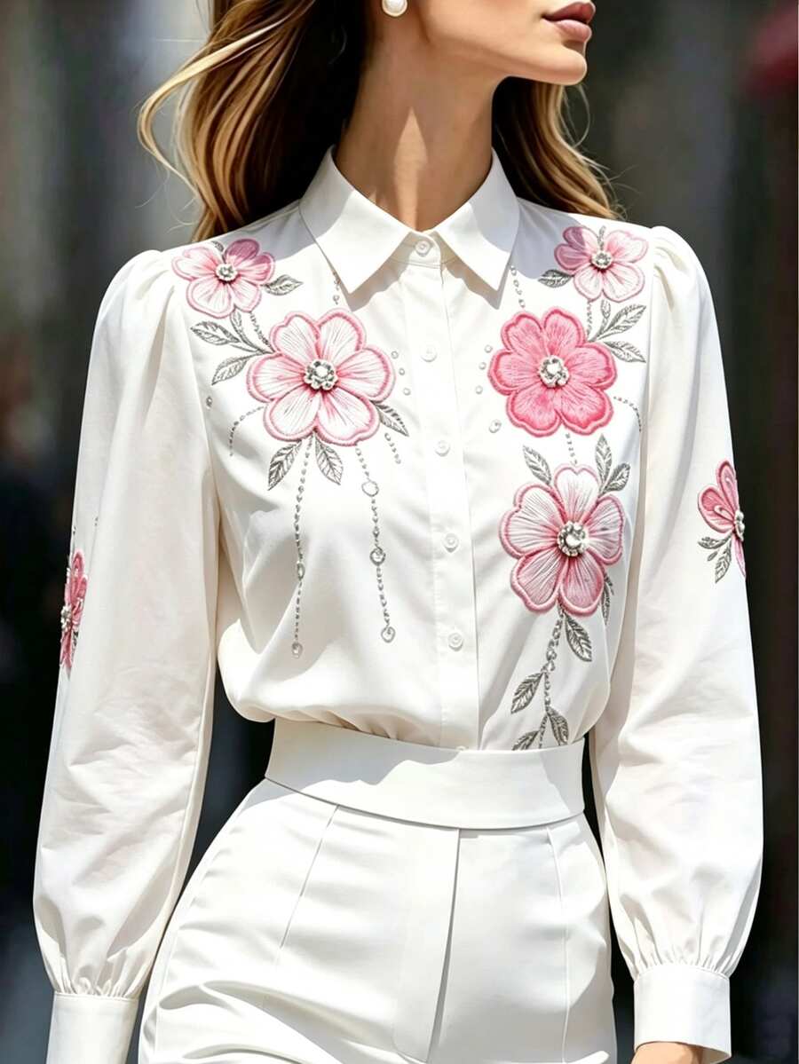 Balvessa Women's Elegant Printed Long Sleeve Blouse For Autumn - Multicolor - View 1