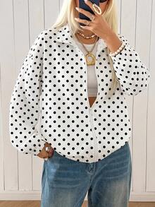 SHEIN EZwear 女款休閒拉鍊輕量夾克，波點夾克，秋冬服飾 - 彩色 - 查看 5