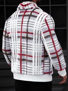 Manfinity Homme 男士條紋長袖開襟抓絨夾克 - 灰色 - 查看 2