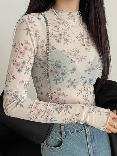 DAZY Women's Casual Floral Print Top, Autumn