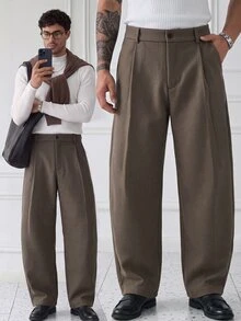 HUEFORM Men's  Old Money Brown Wool Relaxed Fit Curved-Blade Profile Pants  , Pairs Well With All Basic Tops,Perfect For Those Who Care About Their Style - Coffee Brown - View 1