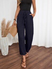 EMERY ROSE Women's Solid Color Drawstring Waist Pocket Casual Versatile Daily Travel Long Pants - Elderberry - View 3