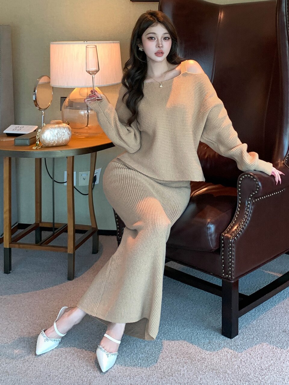 Women's Elegant 2 Pieces Sweater And Long Skirt Set