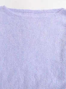 Sweetra Women's Solid Color Casual Versatile Daily Long Sleeve Sweater - Purple - View 5