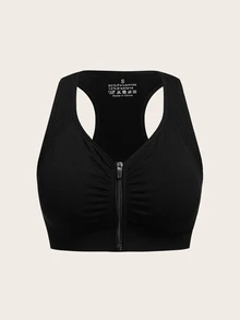 SHEIN Velisys 女款純色抓皺前拉鍊日常健身運動內衣 - 彩色 - 查看 6