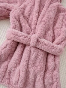 Cozy Pixies 新生兒男嬰/女嬰連帽長袖抓絨繫帶晨袍 秋冬款 - 粉色 - 查看 3