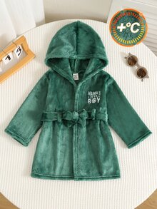 SHEIN 男嬰幼兒秋冬保暖加厚可愛綠色毛絨連帽家居服/浴袍/睡衣，聖誕款 - 墨綠色 - 查看 6