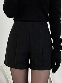 DAZY Women's Solid Color Toothpick Stripe Design Casual Versatile Shorts Fall - Black - View 3