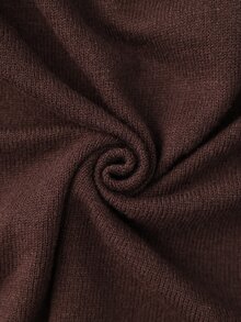 Elaquor Plus Size Women Solid Color V-Neck Drop Shoulder Long Sleeve Loose Pullover Sweater - Brown - View 7