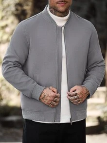 Manfinity Homme 男士休閒時尚寬鬆長袖羊毛外套，戶外休閒必備，送給家人與朋友的完美禮物 - 灰色 - 查看 6