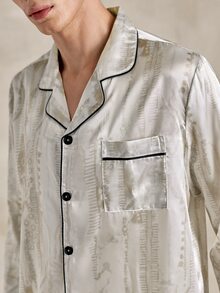 EverLounge Unisex Light Brown Ink Print Satin Long Sleeve Loose Fit Lounge Top For Men - Coffee Brown - View 6