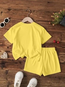 BABY SHARK X SHEIN Young Girl Cartoon Print T-Shirt And Shorts Set - White - View 2