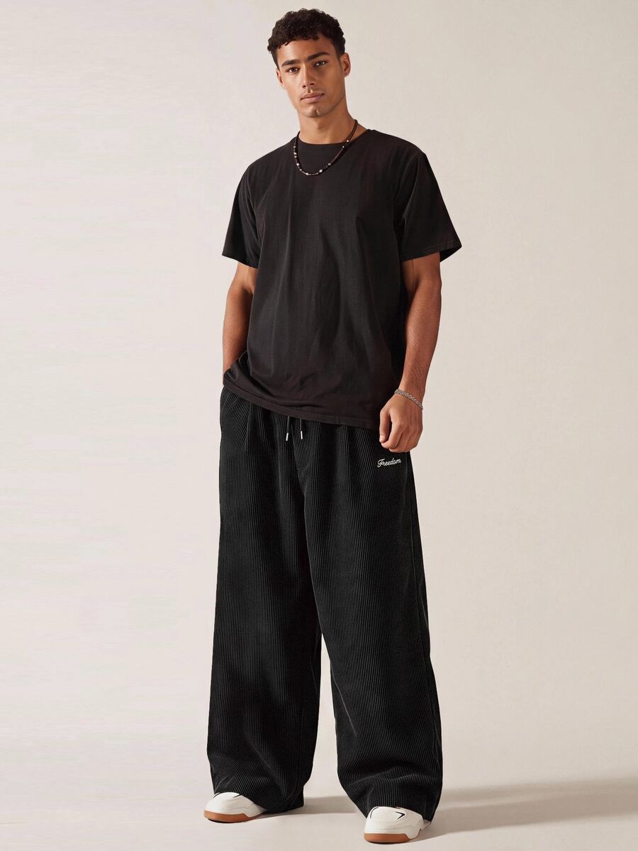 SWAVVY Men's Letter Print Casual Versatile Everyday Travel Long Pants - Black - View 1